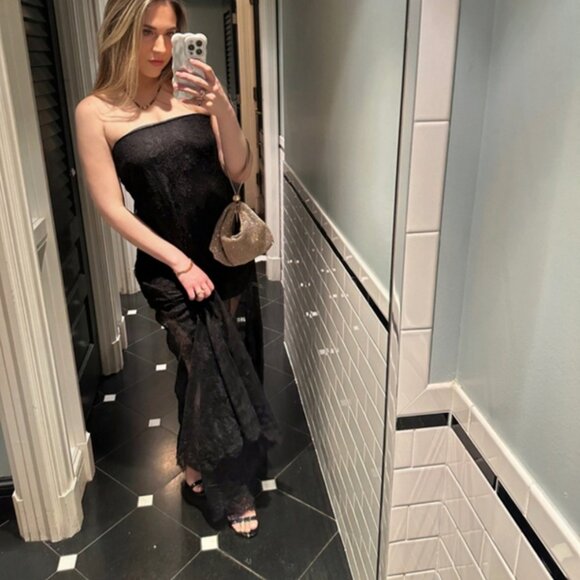 Anthropologie BHLDN Anna Strapless Sheer Lace Maxi Dress